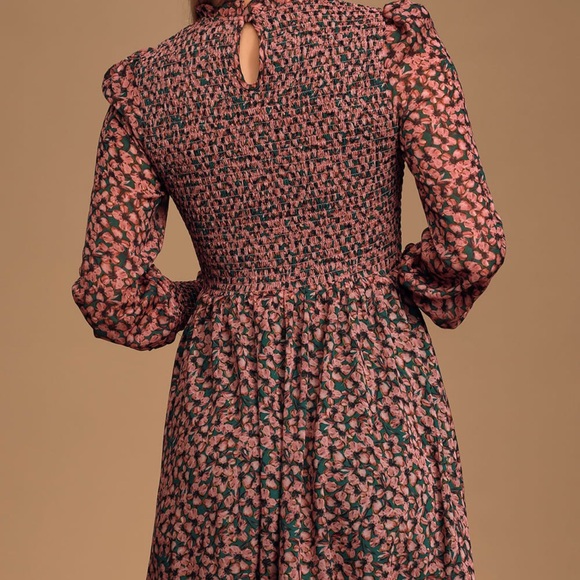 Floral Forever Green and Pink Floral Print Smocked Skater Dress - Picture 4 of 13